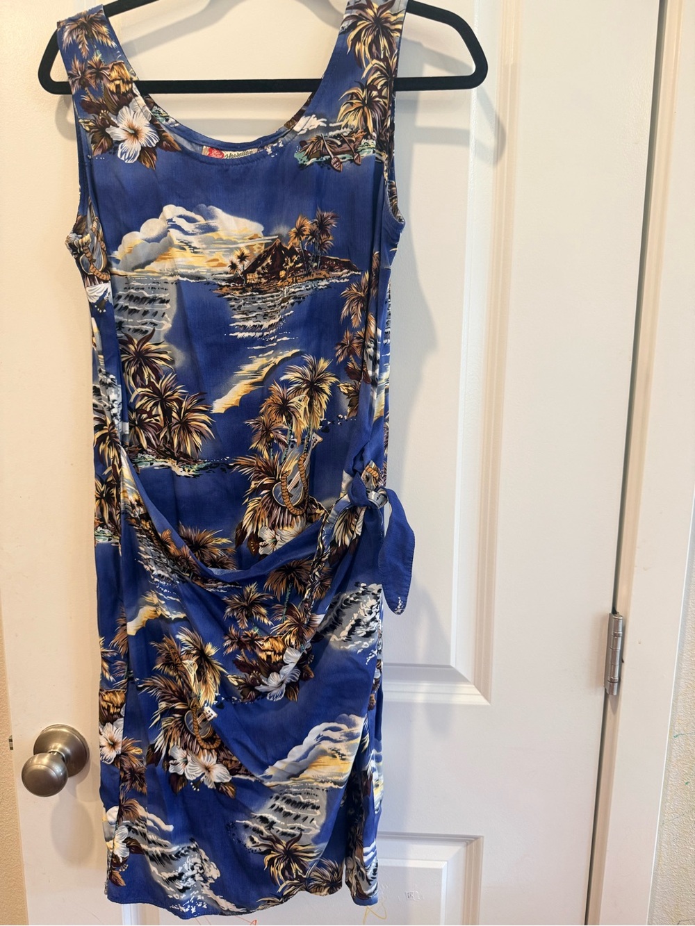 Hilo Hattie Blue Tropical Tie-Waist Midi Dress